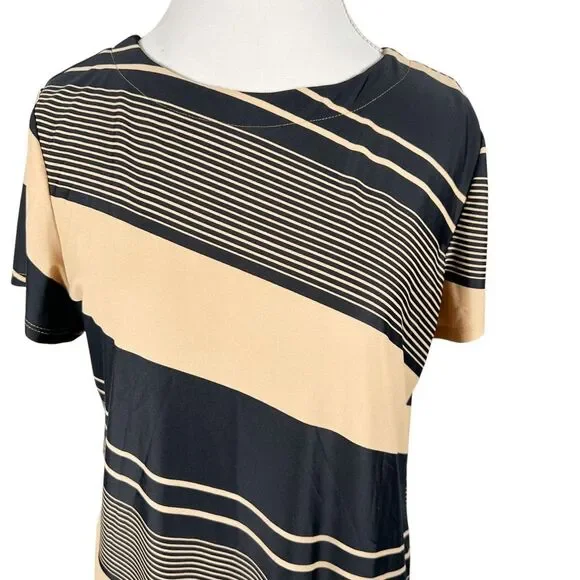 Jude Connally Brown Black Stripe Dress Shift Knee length Resort Travel Size L